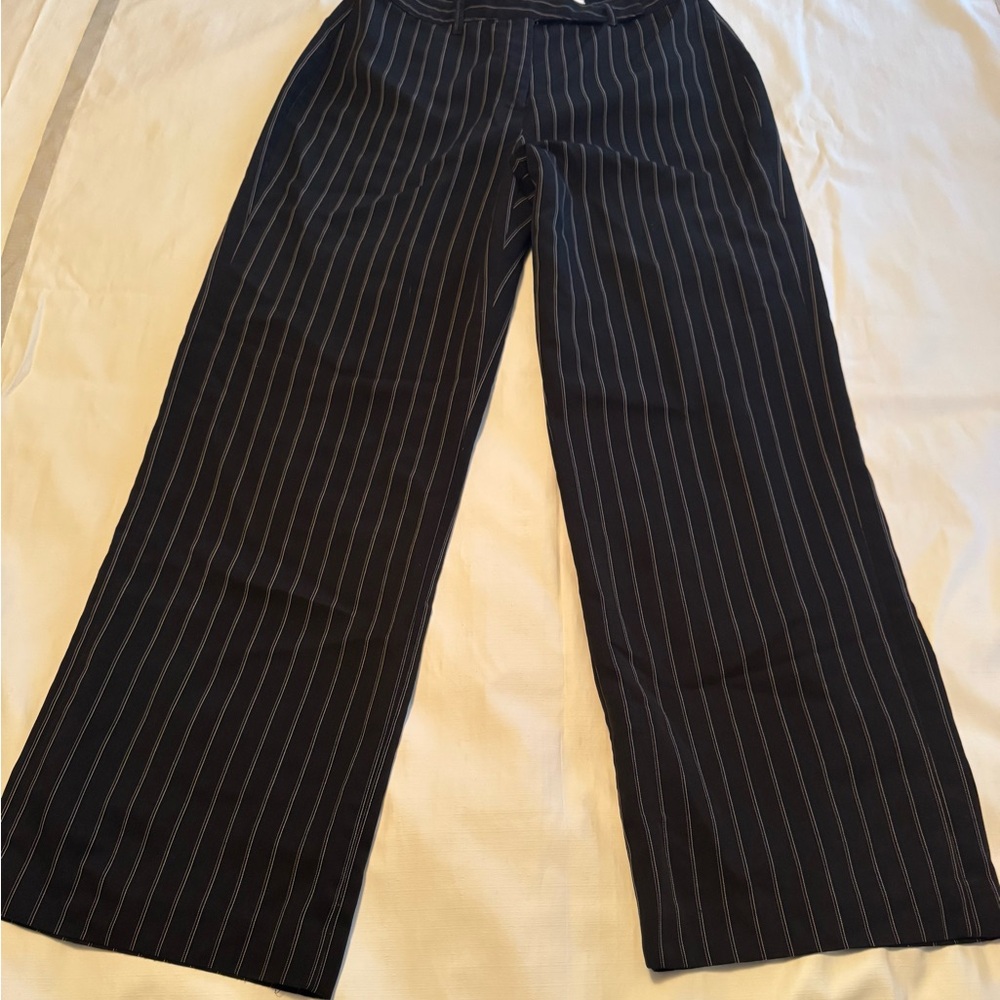 Jaclyn Smith Black Pinstripe Wide Leg Trousers - Office Siren Career- Size 12